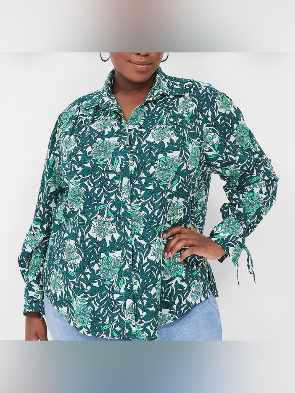 Lane Bryant Cotton  Floral Print Button Accents   Blouse Size 14/16